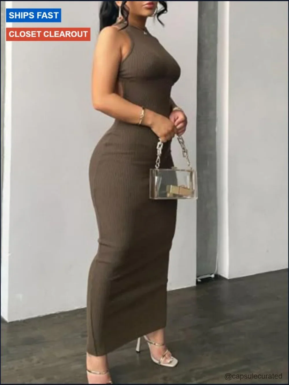 Sexy Bodycon Maxi Dress Summer Casual Long Dress Halter Neck - Picture 4 of 4